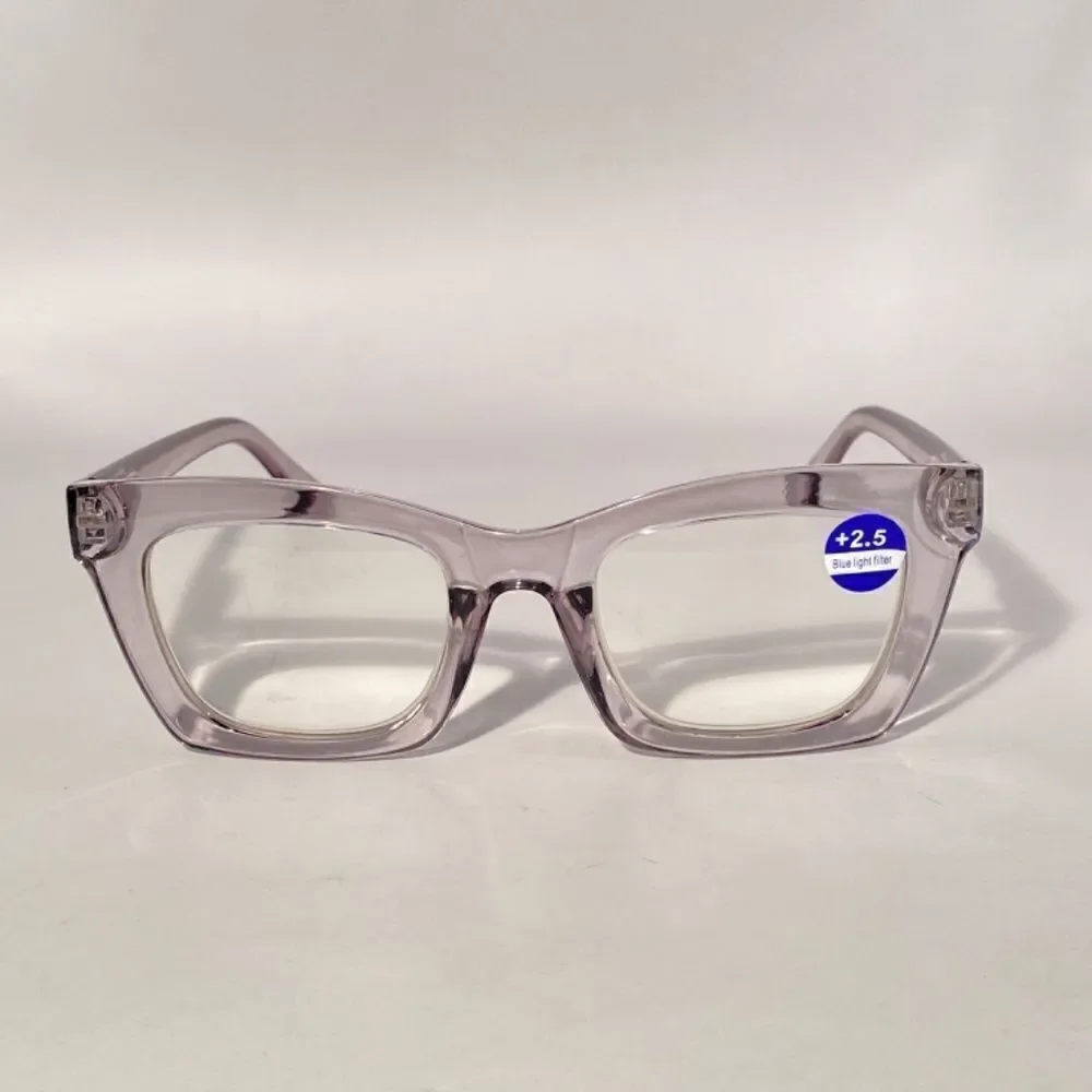 1071 Gretchen Reading Glasses 2.5 Square Clear Gray Frames Oversize NWT